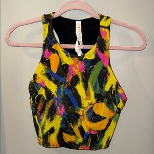 Lululemon Athletica Yellow and Blue Abstract Crop Top